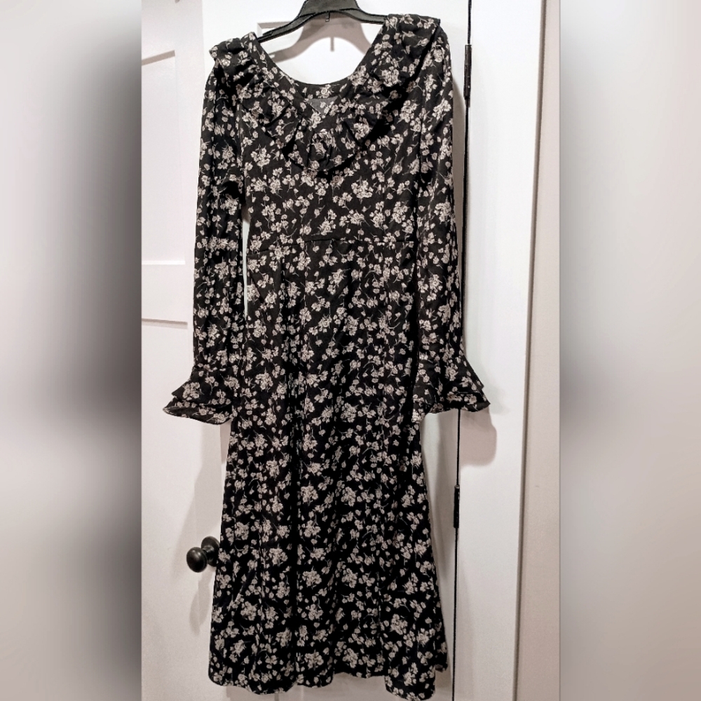 Floral Black and White Dress